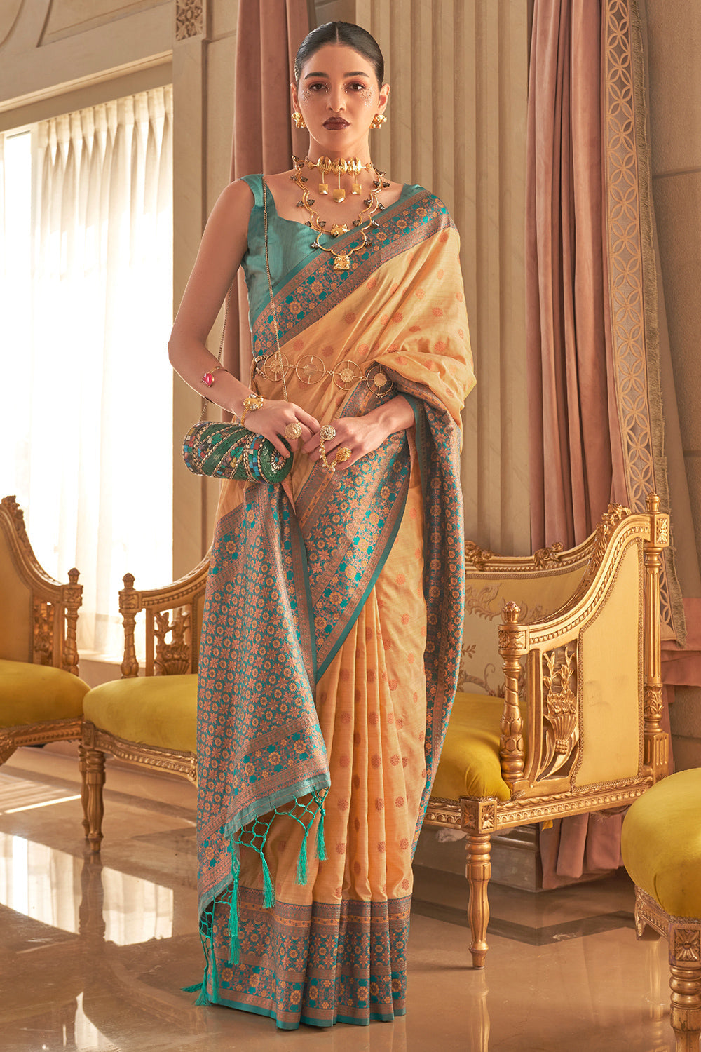 Buy Orange Banarasi Silk Saree Nitaraa