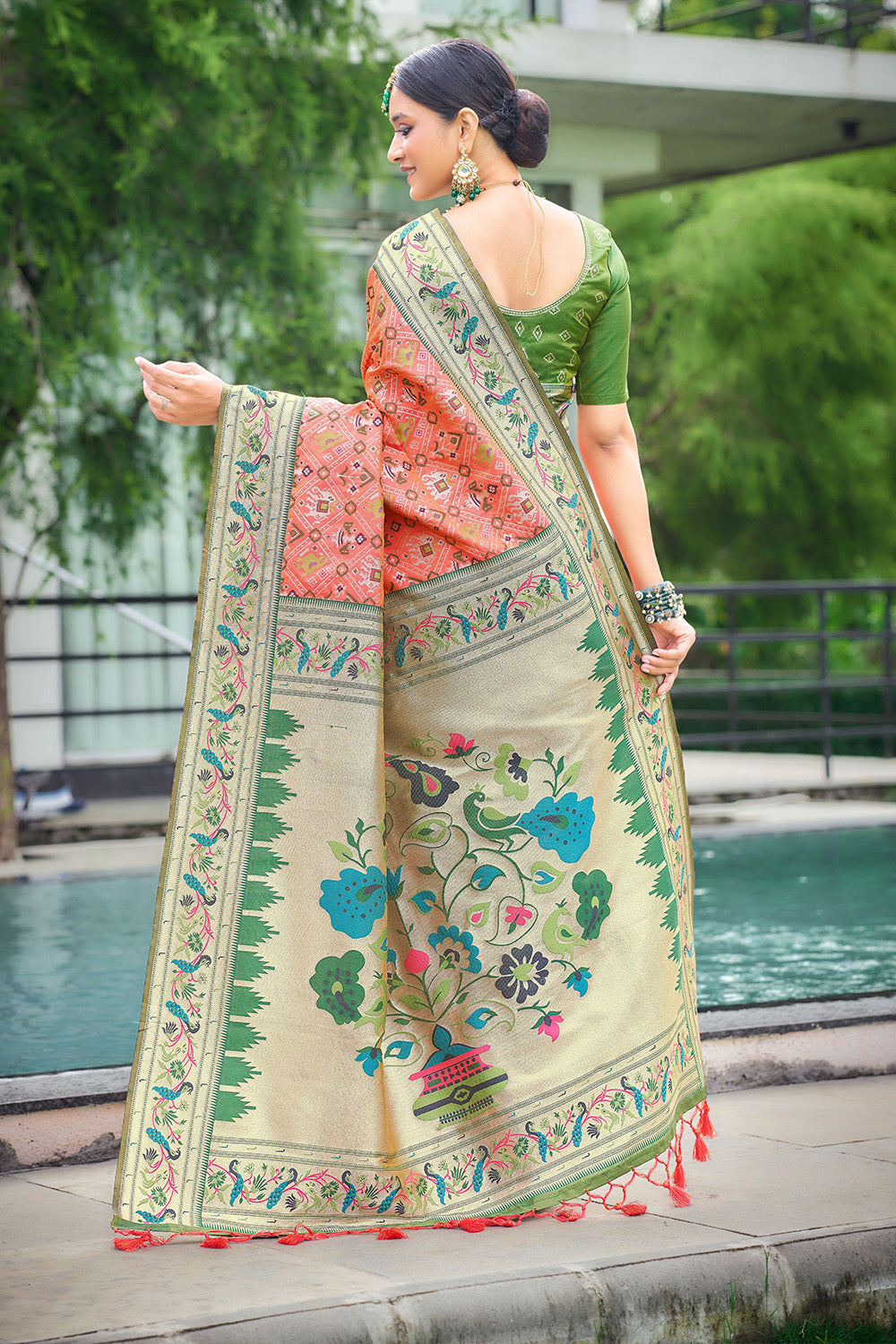 Orange Paithani Patola Silk Saree