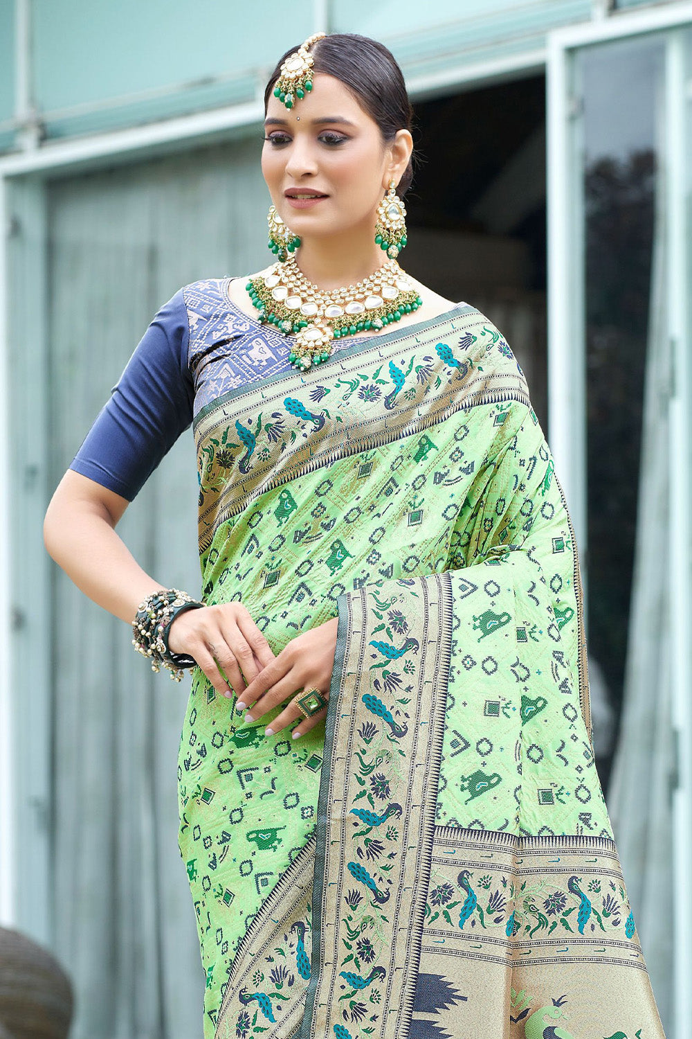 Pista Paithani Patola Silk Saree