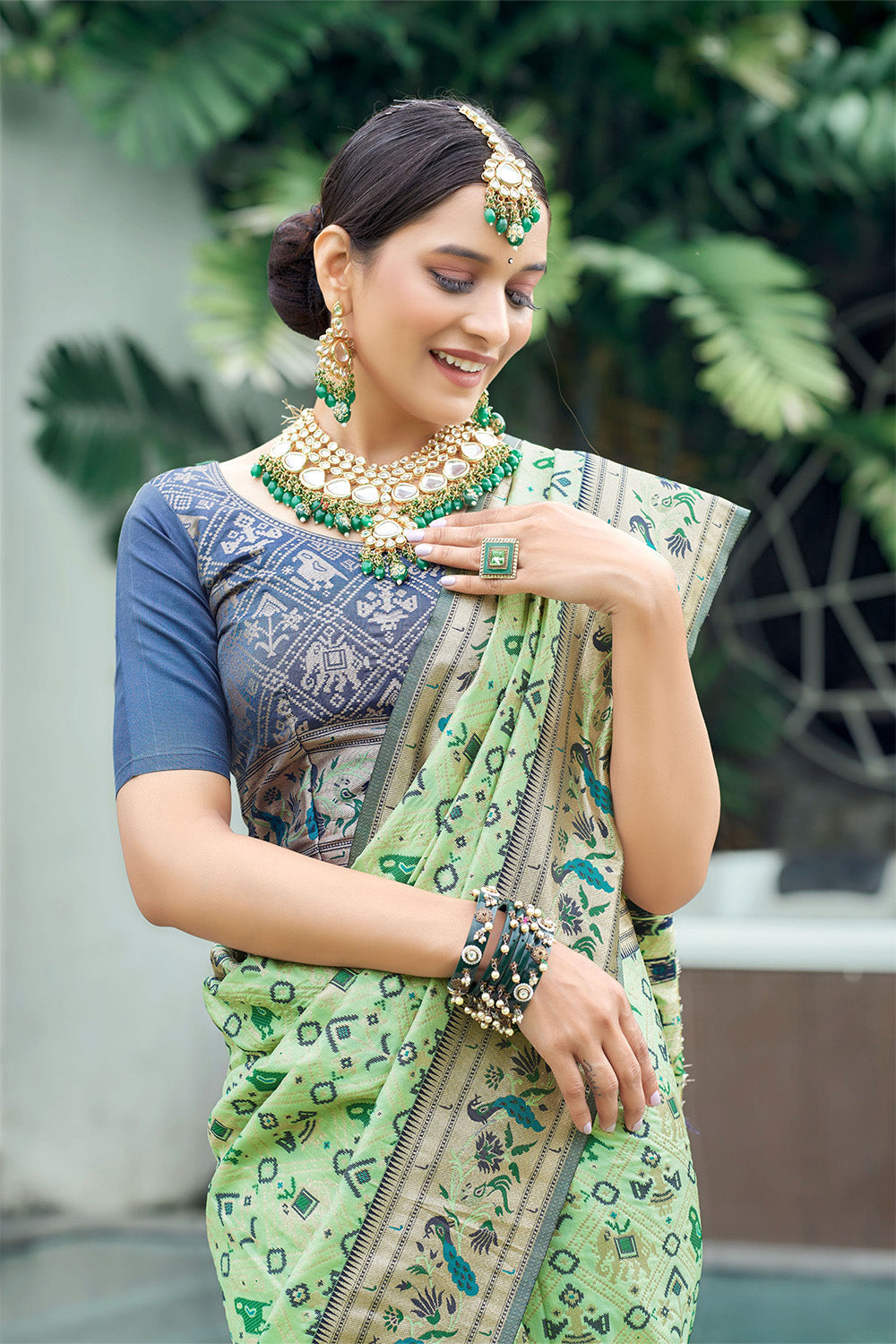 Pista Paithani Patola Silk Saree