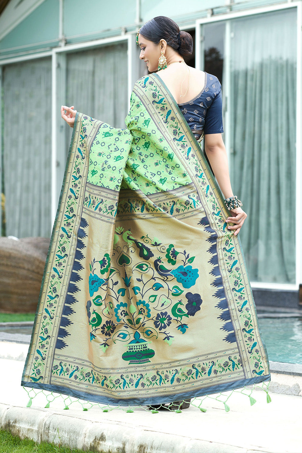 Pista Paithani Patola Silk Saree