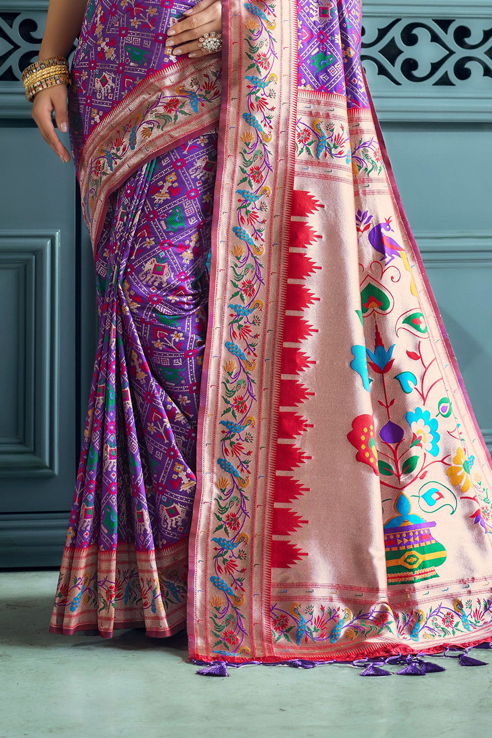 Wine Paithani Patola Silk Saree