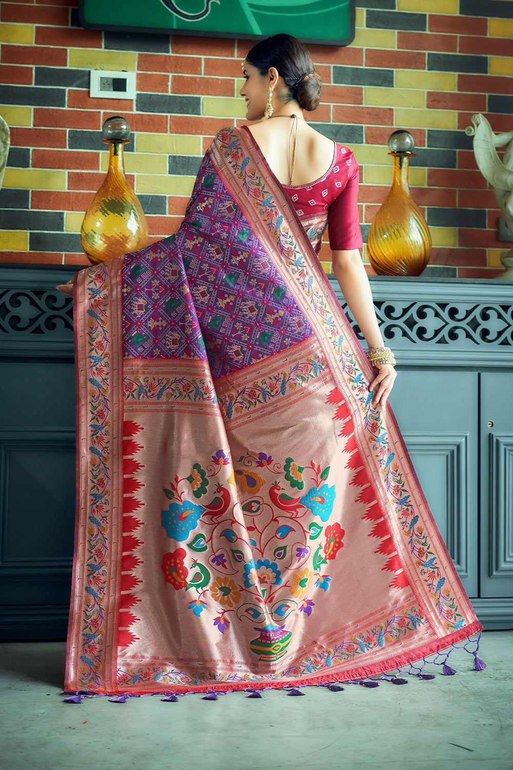 Wine Paithani Patola Silk Saree