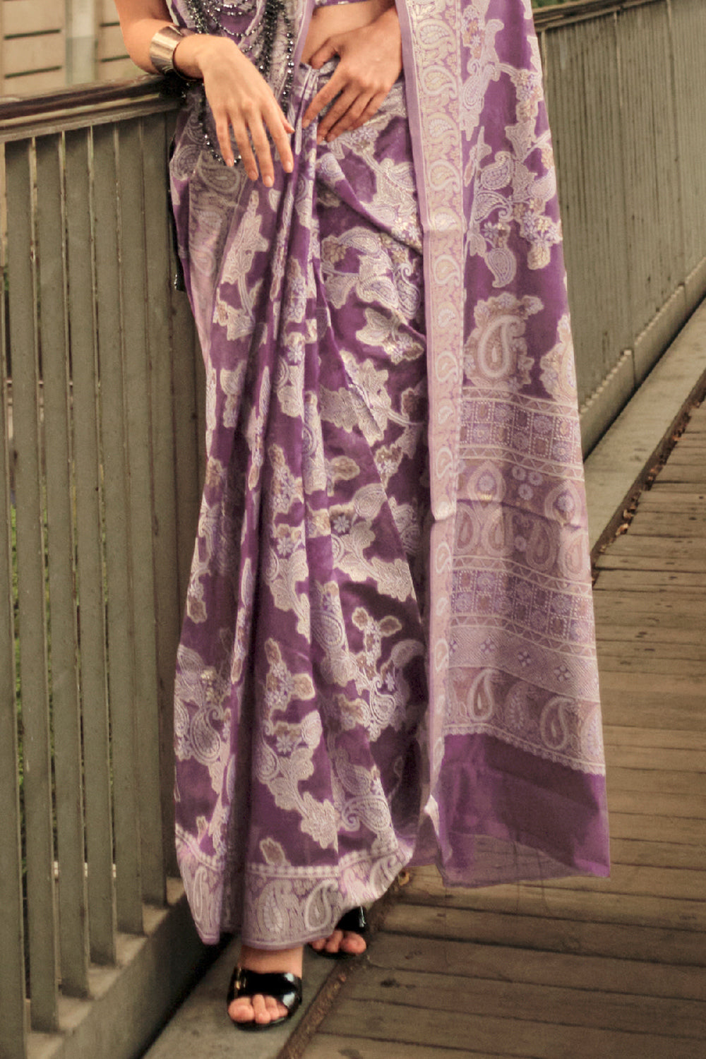 Purple Chickankari Organza Saree