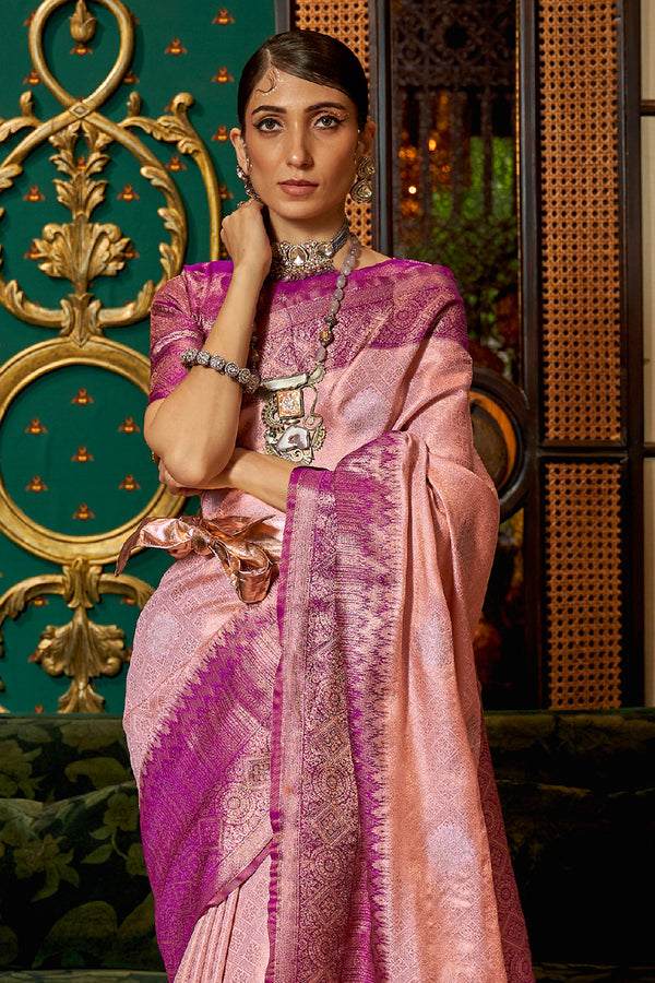 Baby Pink Color Kanjivaram Silk Saree (031912527)