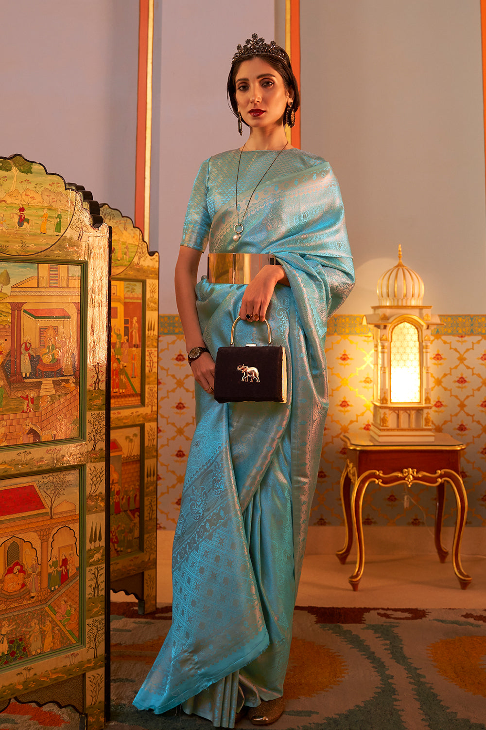 Buy Arctic Blue Linen Saree Nitaraa