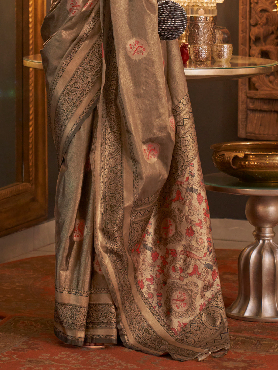 Tan Grey Kanjivaram Saree