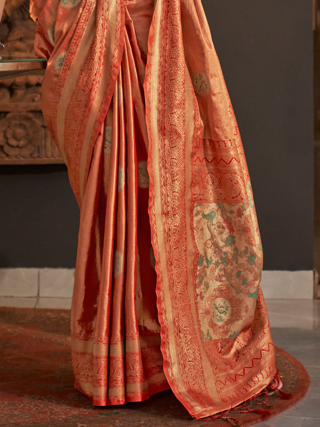 Coral Orange Kanjivaram Saree