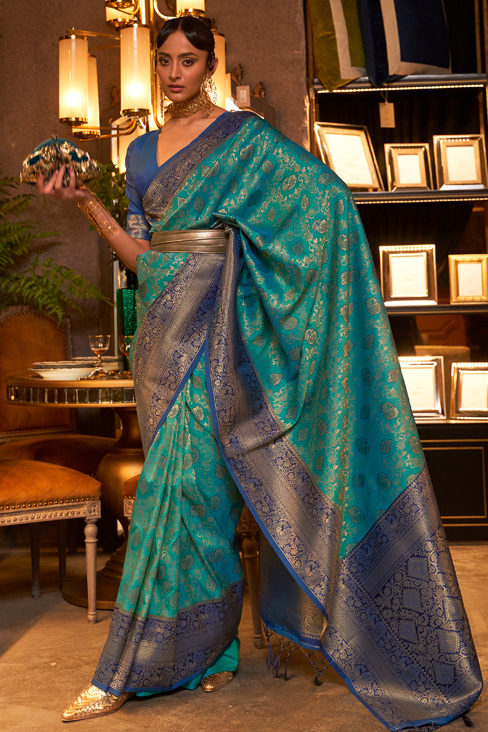 Buy Emerald Green Organza Saree Nitaraa