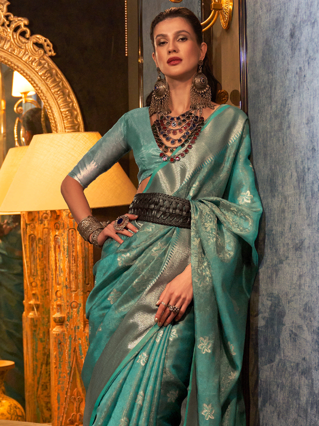 Ocean Green Organza Saree