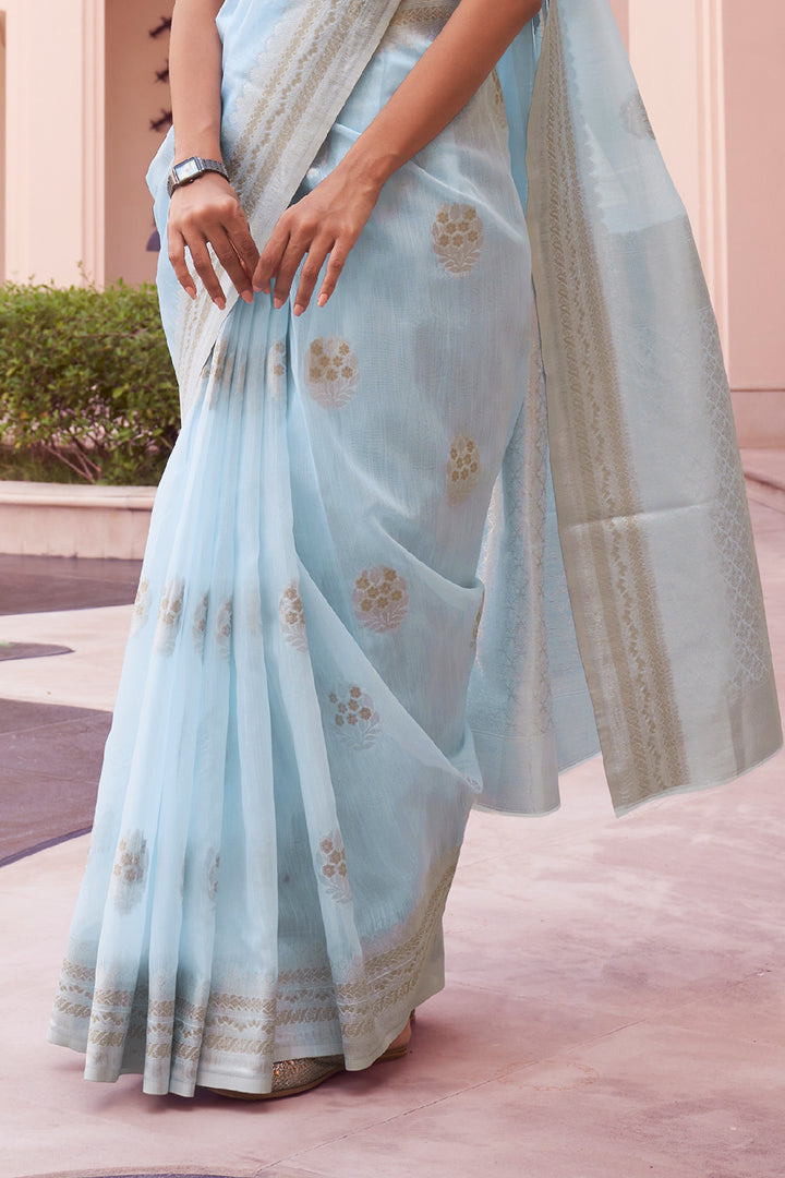 Oxford Blue Linen Saree