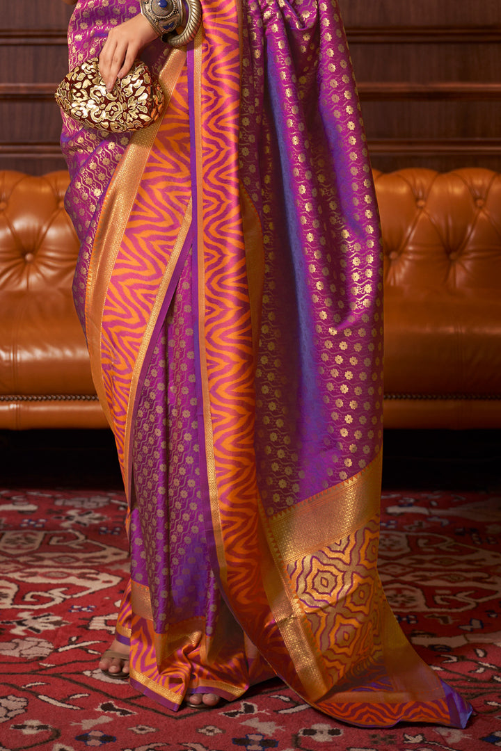 Rustic Orange & Navy Blue Bridal Elegance Kanchipuram Handloom Silk Sa –  Capell Haute Couture