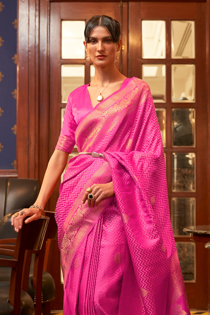 Traditional Blue Silk Saree With Attached Pink Blouse for Woman – Bahuji -  Premium Silk Sarees Online Shopping Store