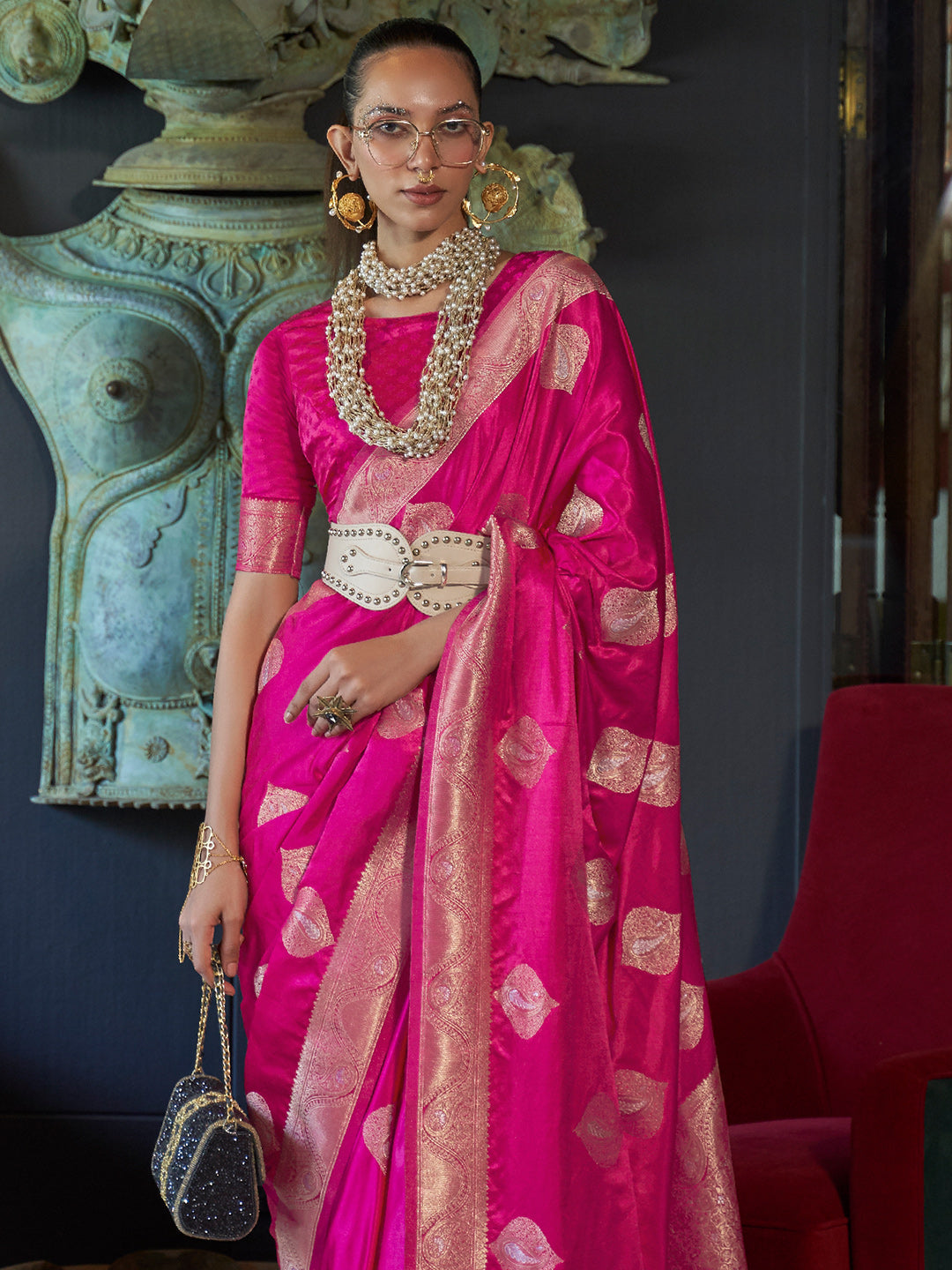 Hot Pink Banarasi Saree