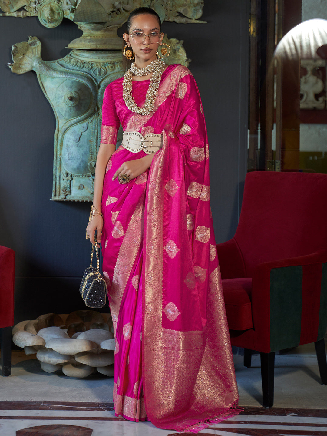 Hot Pink Banarasi Saree