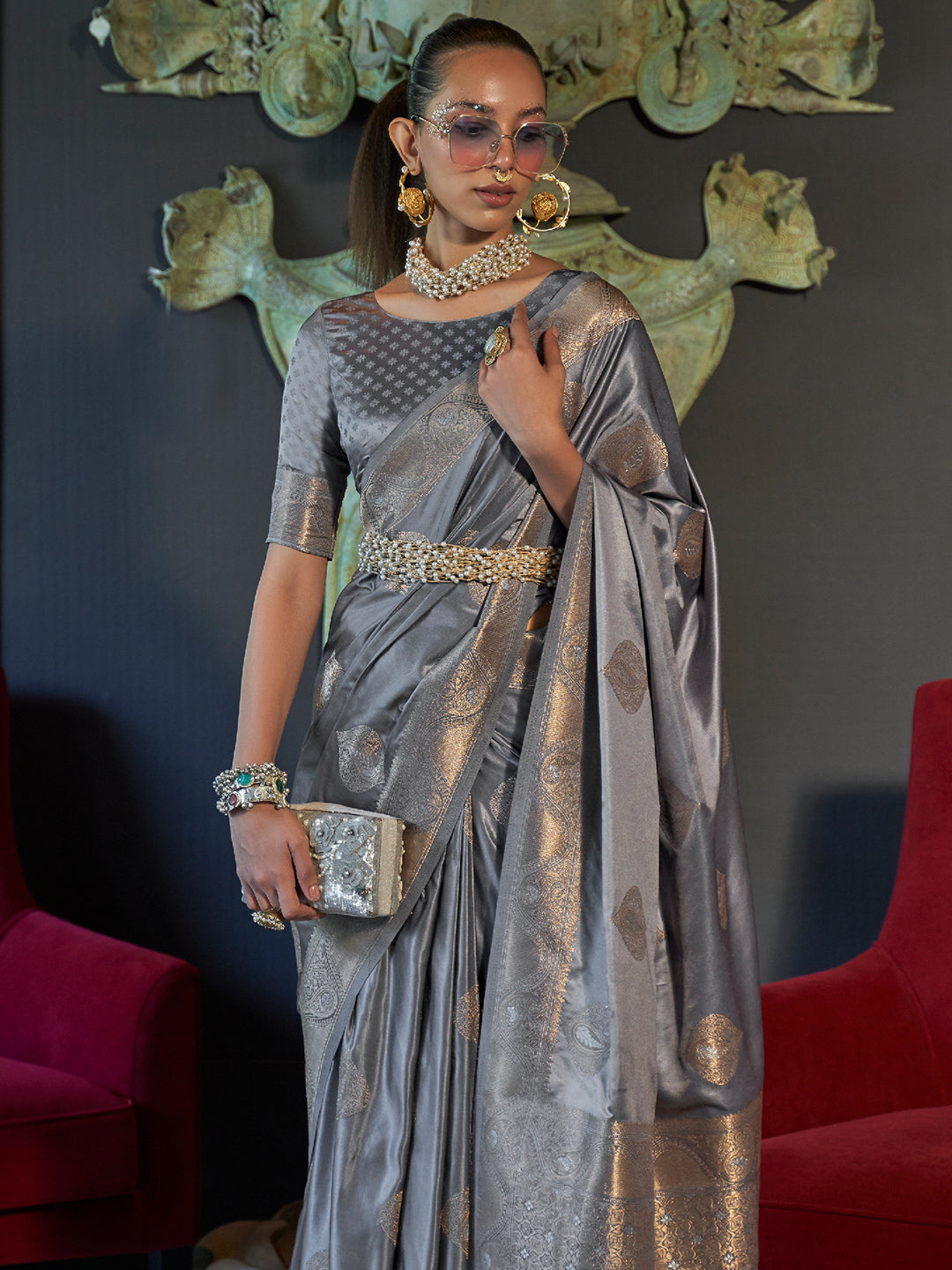 Pewter Grey Banarasi Saree