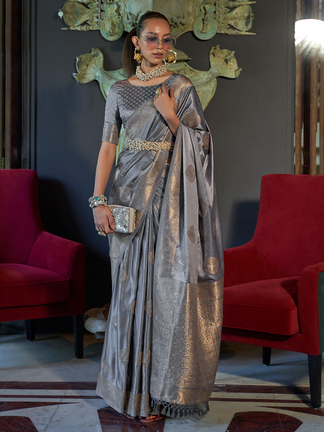 Pewter Grey Banarasi Saree