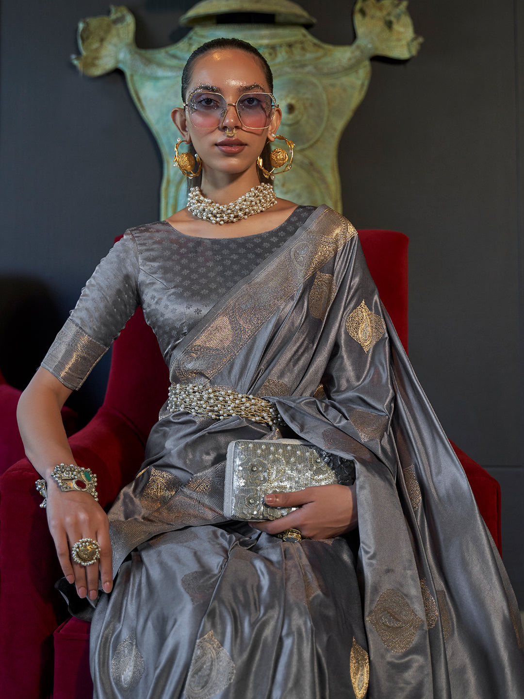 Pewter Grey Banarasi Saree