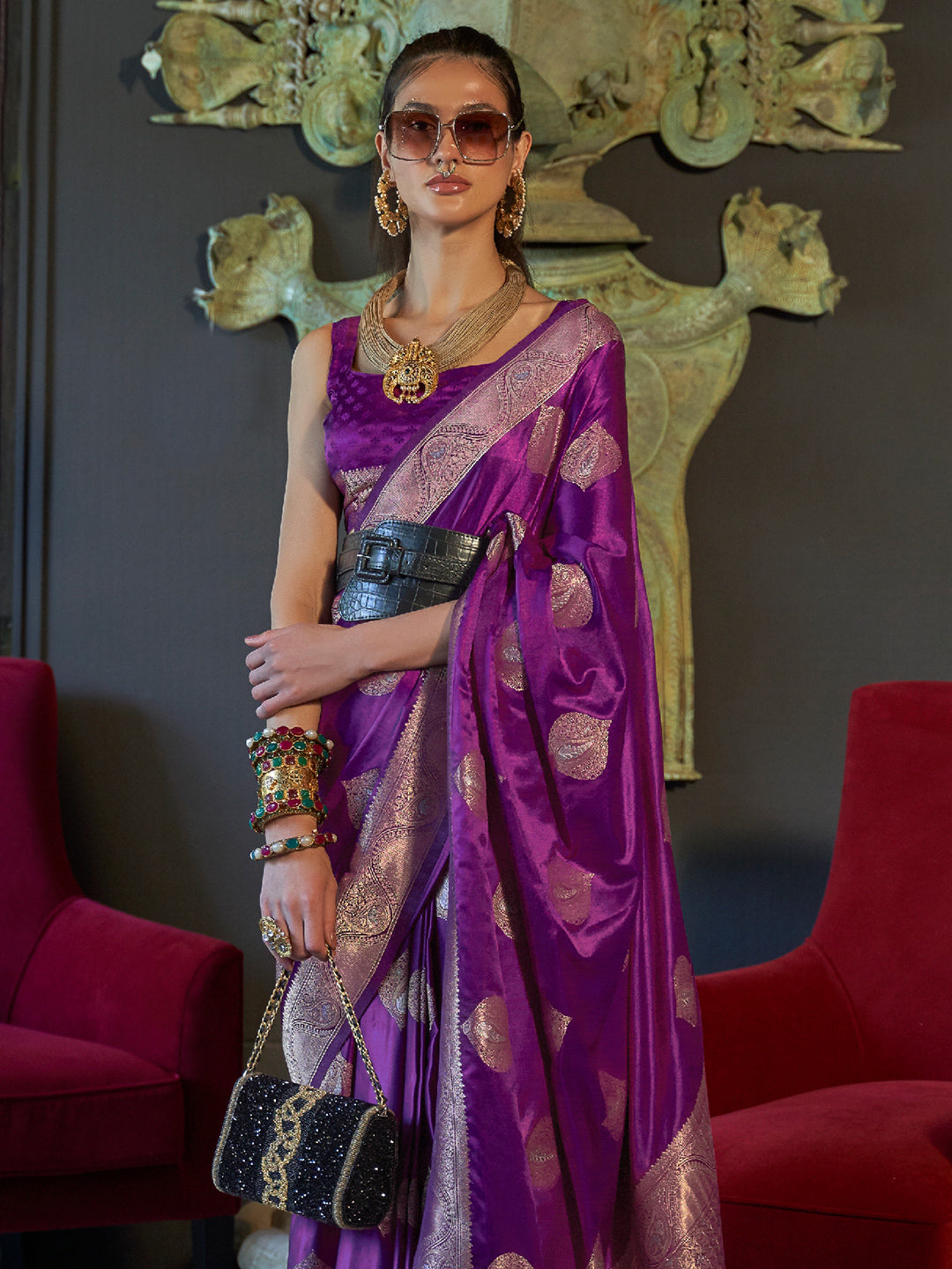 Berry Violet Banarasi Saree