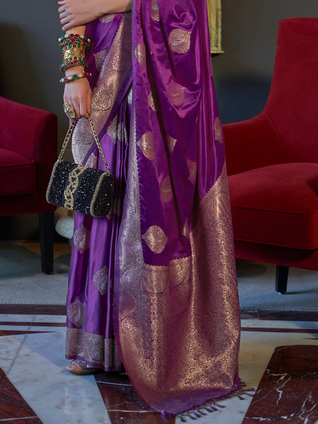 Berry Violet Banarasi Saree