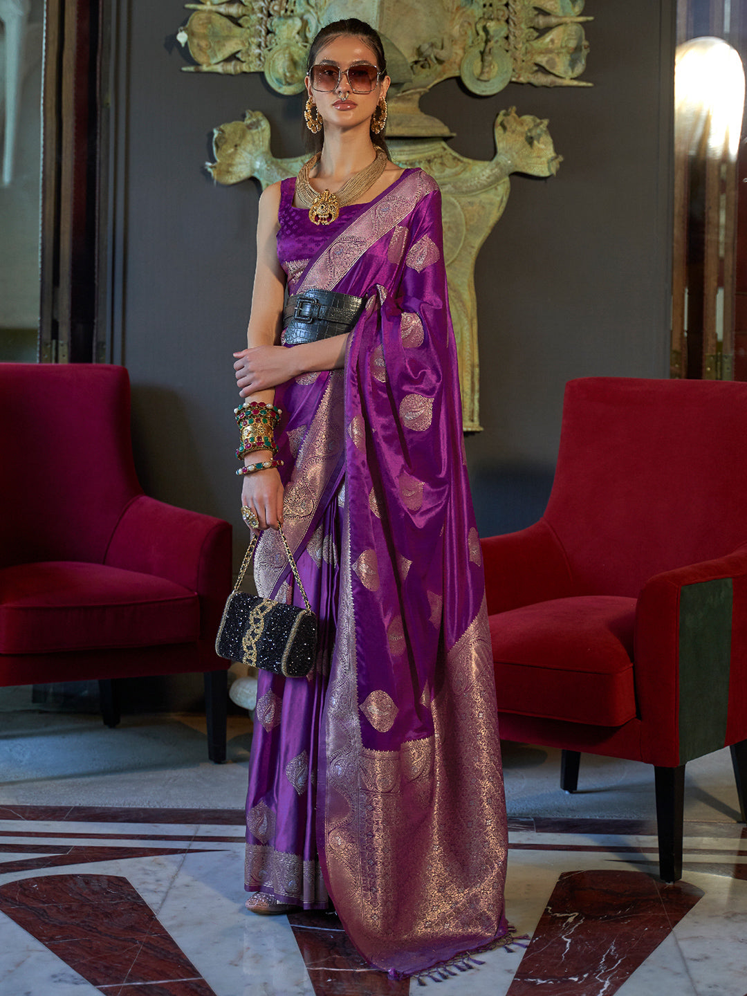 Berry Violet Banarasi Saree