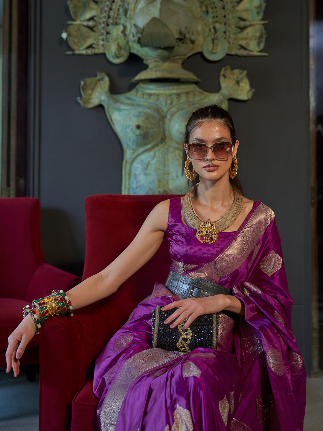 Berry Violet Banarasi Saree