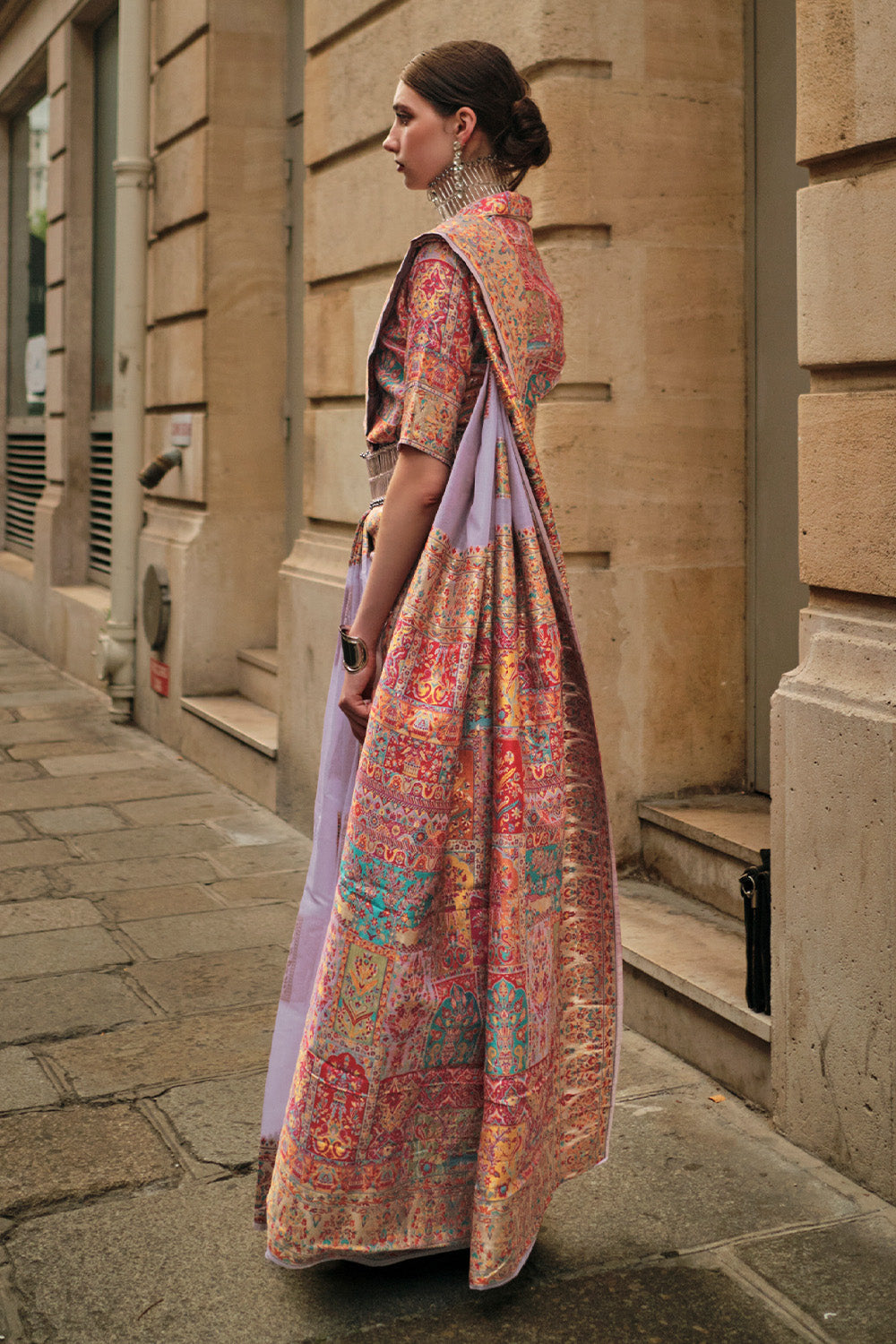 Purple Kashmiri Silk Saree With Blouse Piece