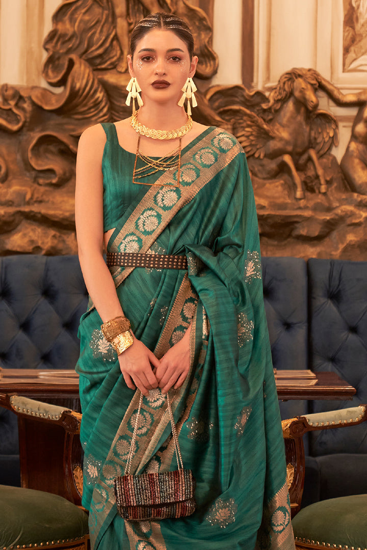 Bottle Green Color Silk Saree - Zakarto