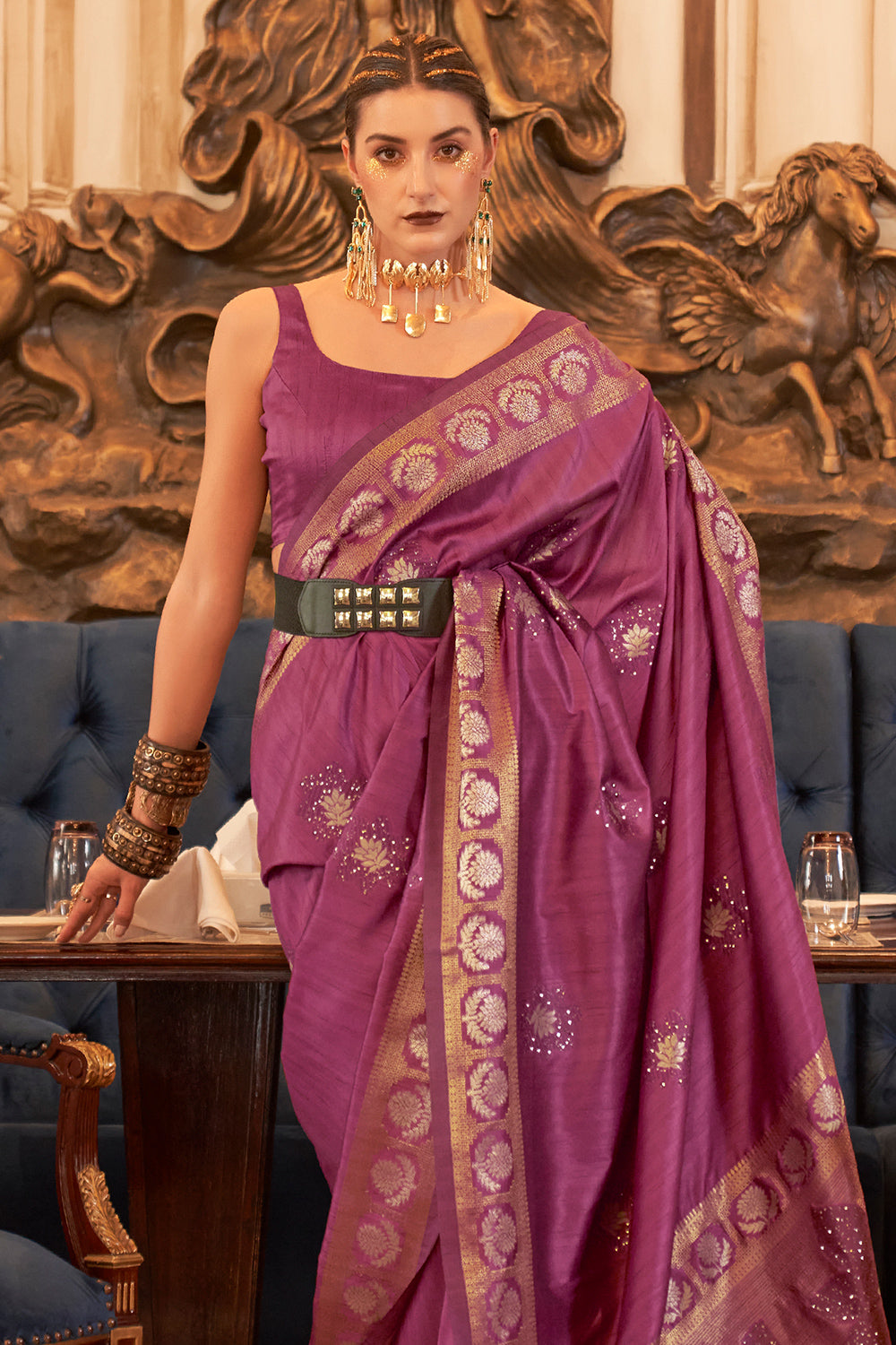 Buy Grey Silk Blend Saree Nitaraa