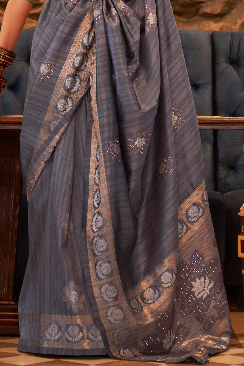 Buy Coffee Brown Tussar Silk Blend Saree Nitaraa