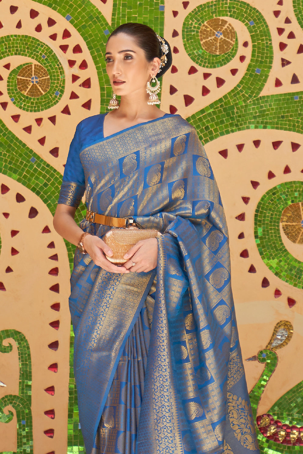 Buy Sepia Brown Zari Woven Kanjivaram Fusion Saree With Swaroski Nitaraa