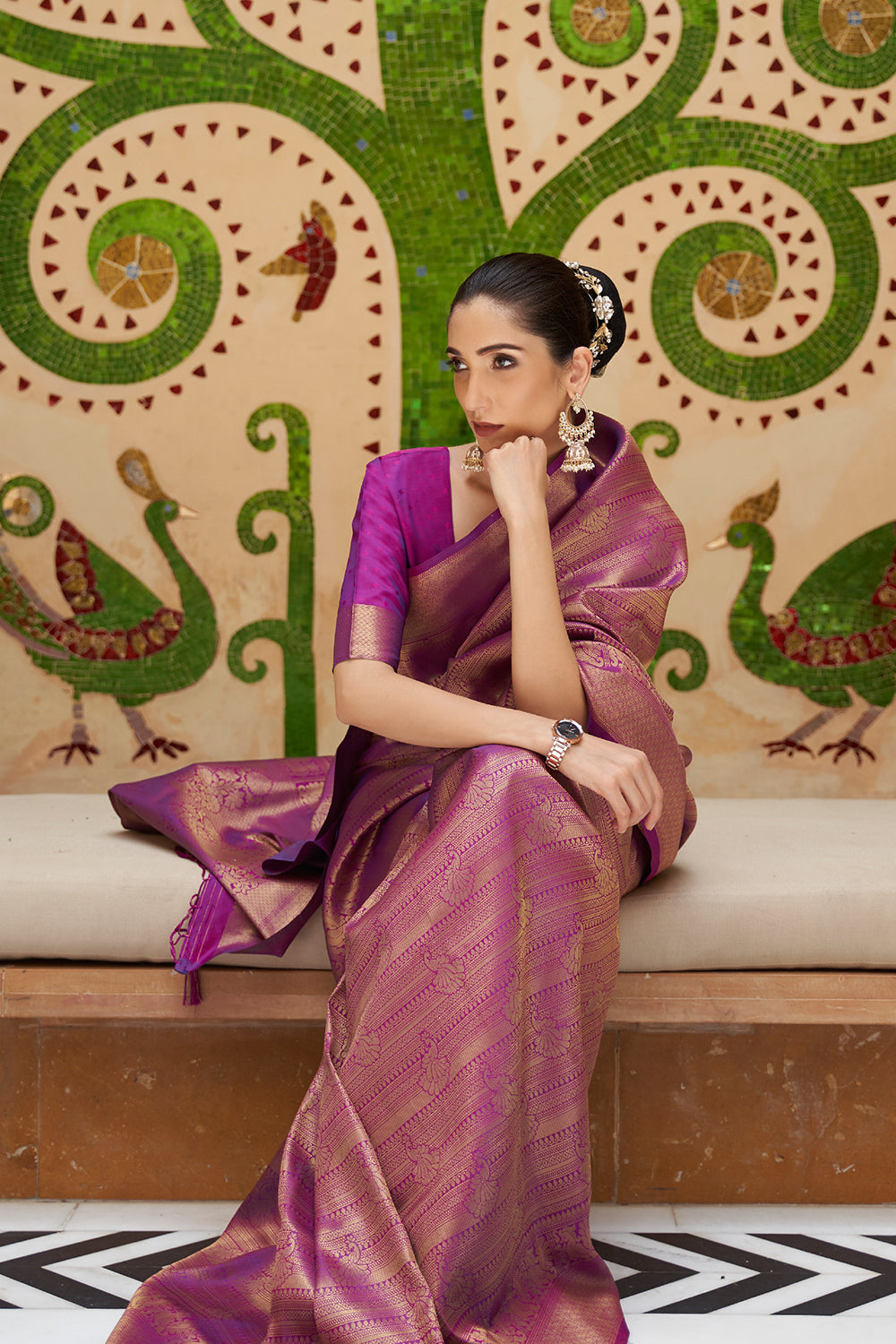 Buy Ruby Pink Zari Woven South Silk Saree Nitaraa