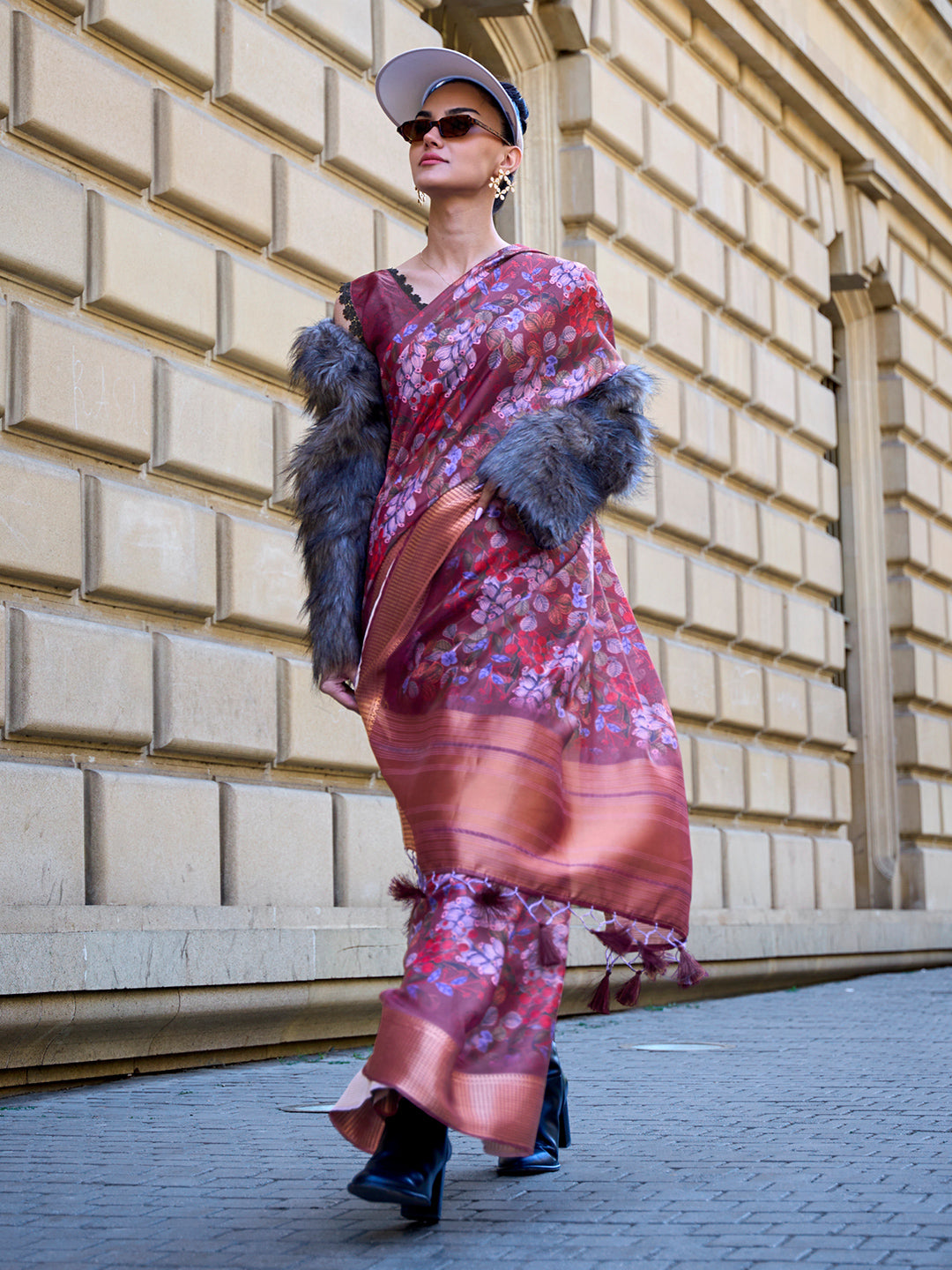 Grape Lavender Digital Organza saree