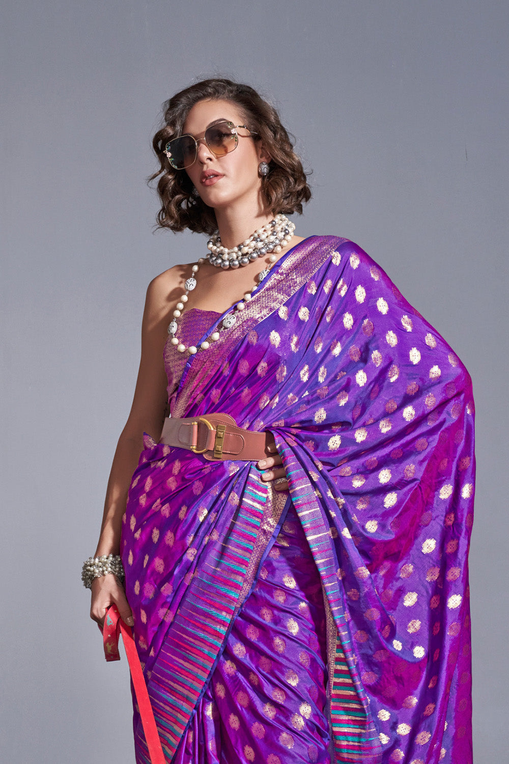 Purple Banarasi Silk Saree With Blouse Piece