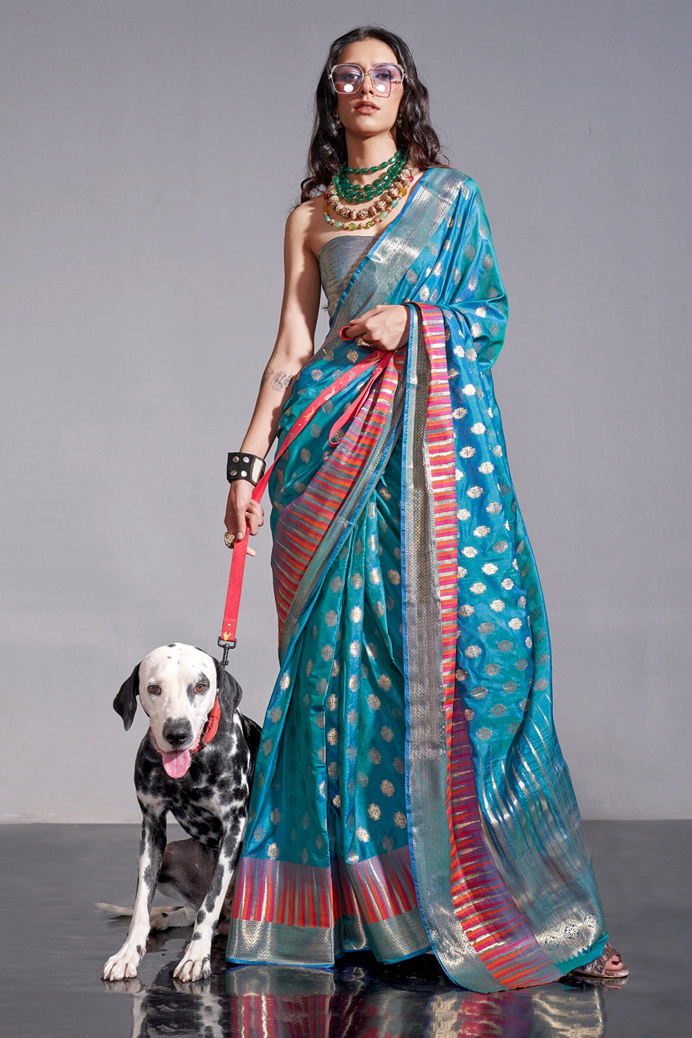 Sky Blue Banarasi Silk Saree With Blouse Piece