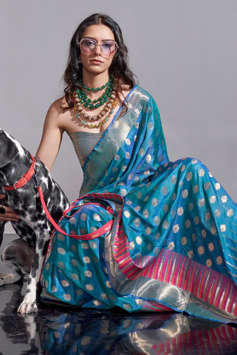 Sky Blue Banarasi Silk Saree With Blouse Piece