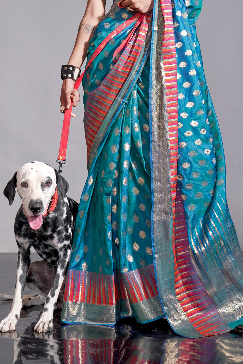 Sky Blue Banarasi Silk Saree With Blouse Piece