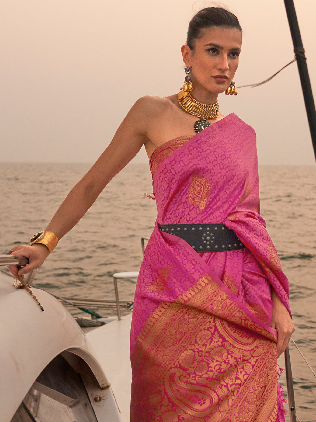 Punch Pink Satin Saree