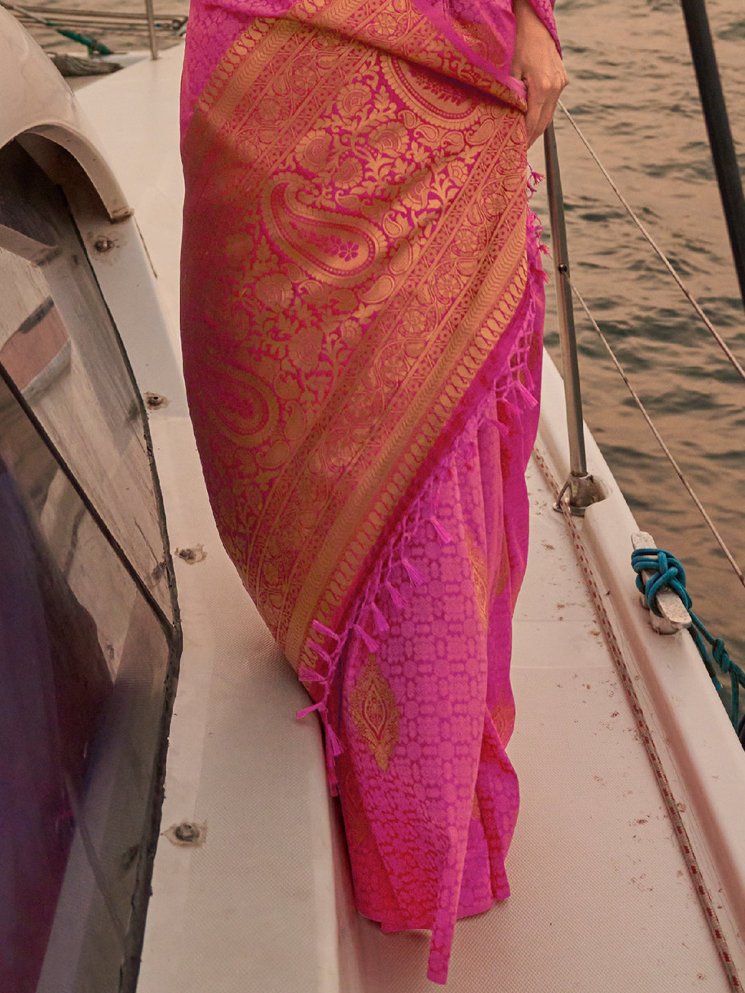 Punch Pink Satin Saree