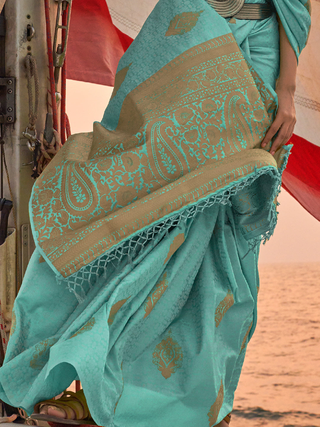 Pastel Blue Satin Saree