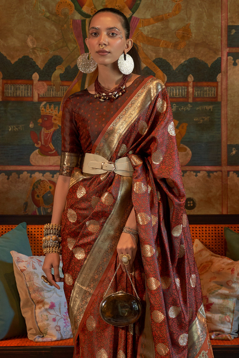 Chocolate Brown Satin Saree