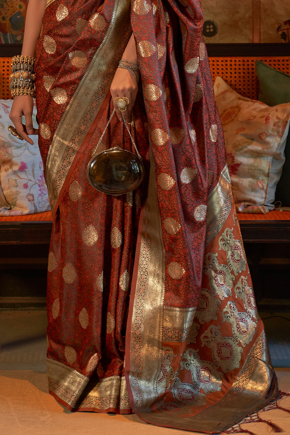 Chocolate Brown Satin Saree