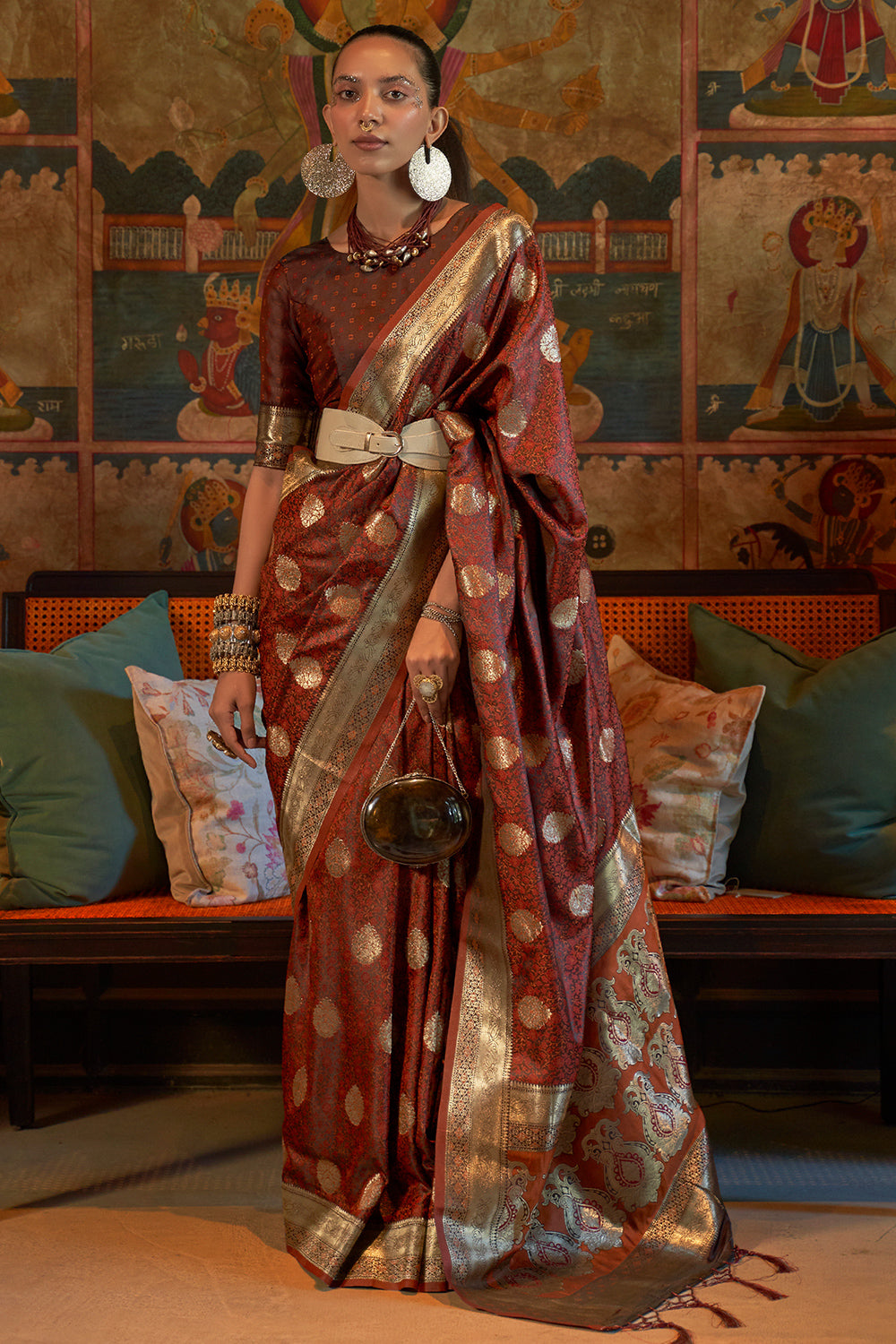 Chocolate Brown Satin Saree