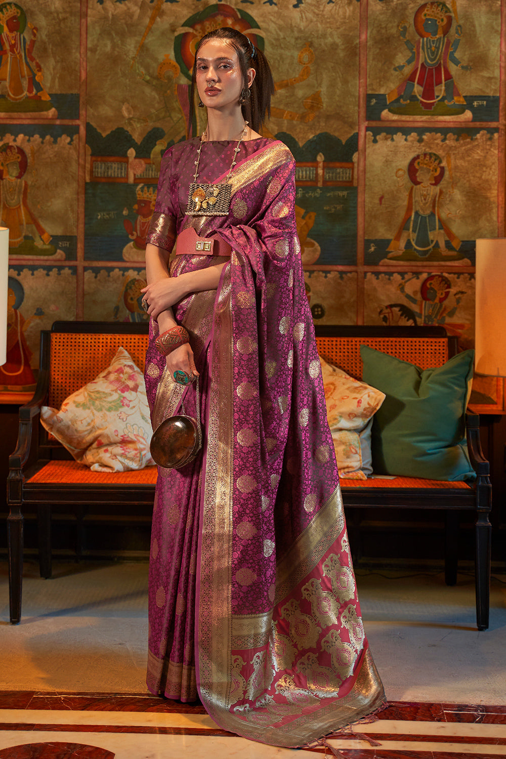 Dusky Purple Satin Saree