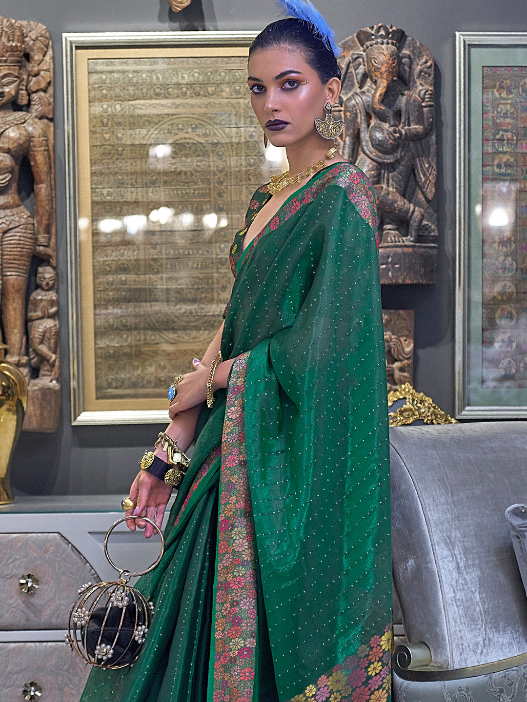 Pine Green Organza Saree