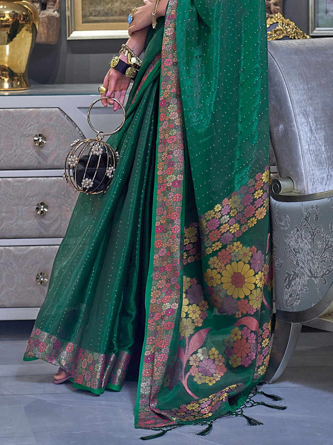 Pine Green Organza Saree