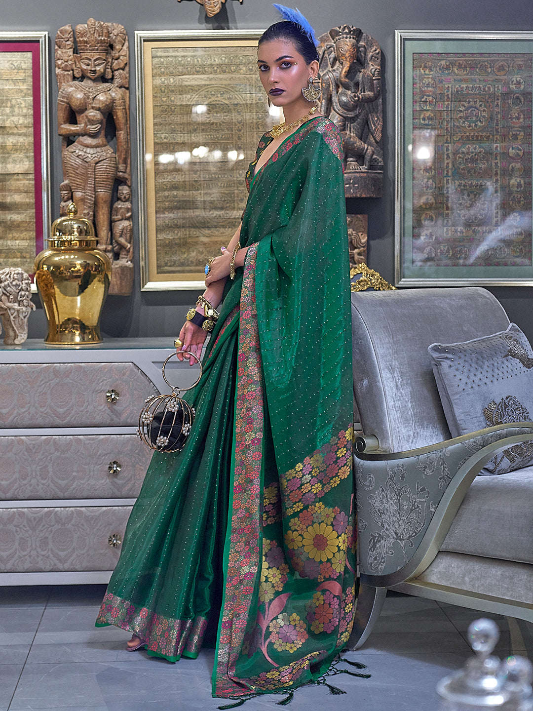 Pine Green Organza Saree