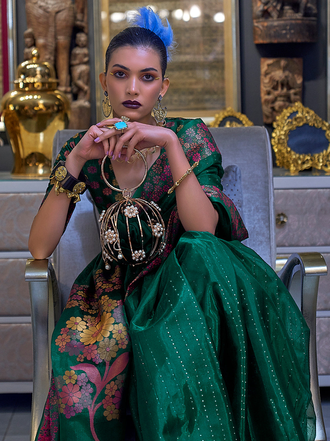 Pine Green Organza Saree