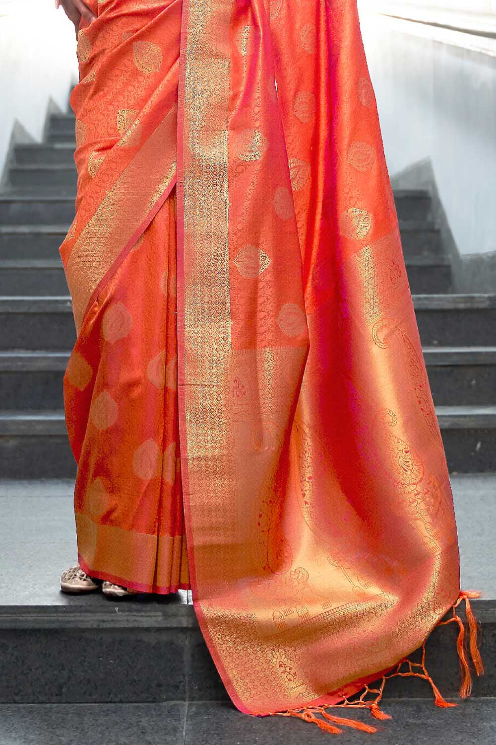 Buy Carrot Orange Woven Kanjivaram Saree - Special Wedding Edition Nitaraa