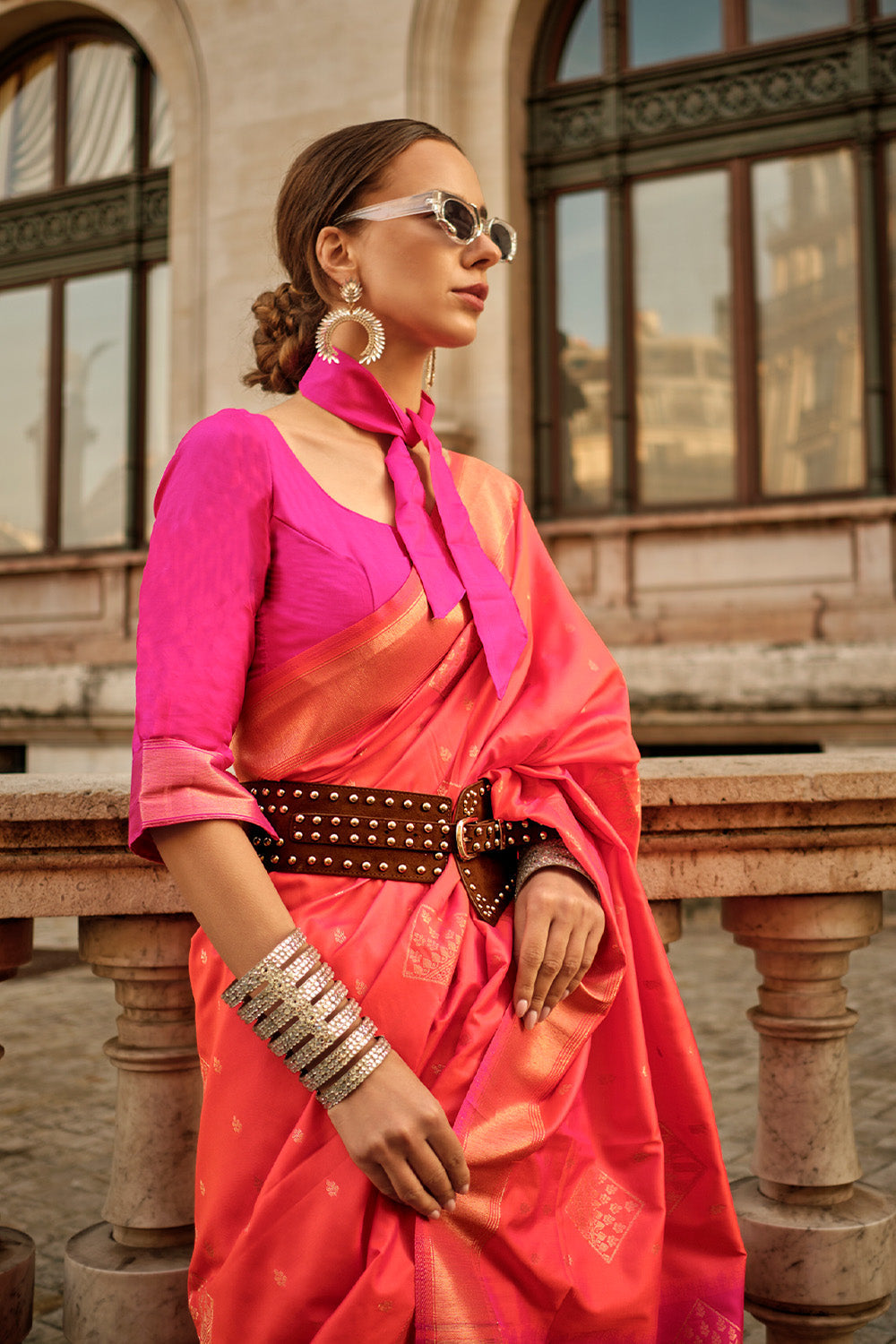 Orange Soft Silk Saree With Blouse Piece